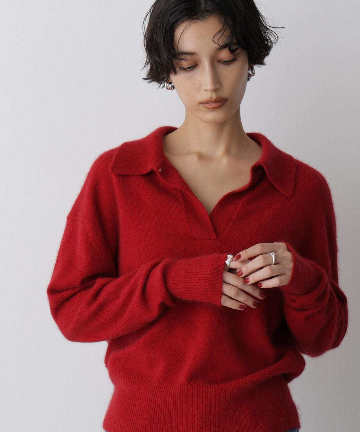 「STEVELOUR」スキッパーポロ衿ソフトタッチニット