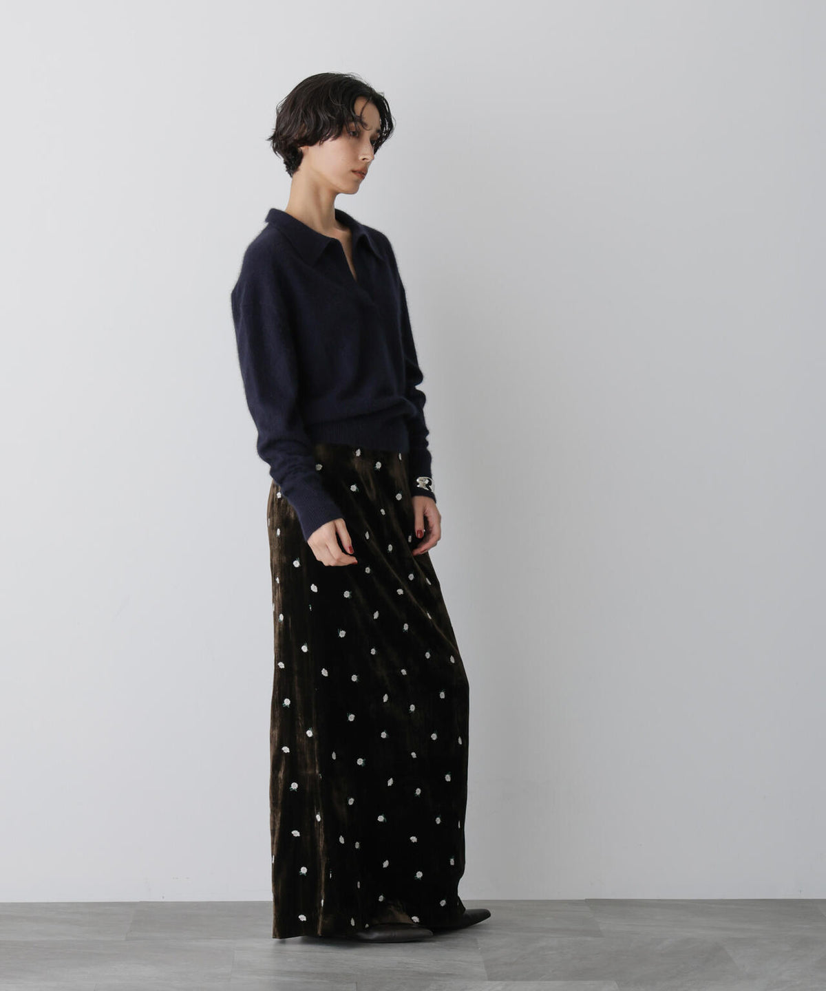 「STEVELOUR」スキッパーポロ衿ソフトタッチニット