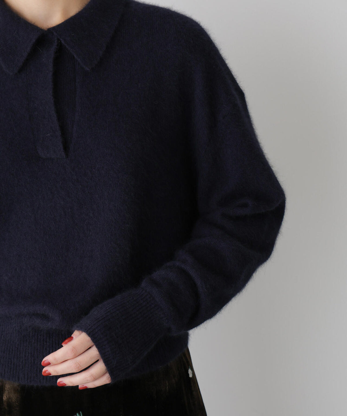 「STEVELOUR」スキッパーポロ衿ソフトタッチニット