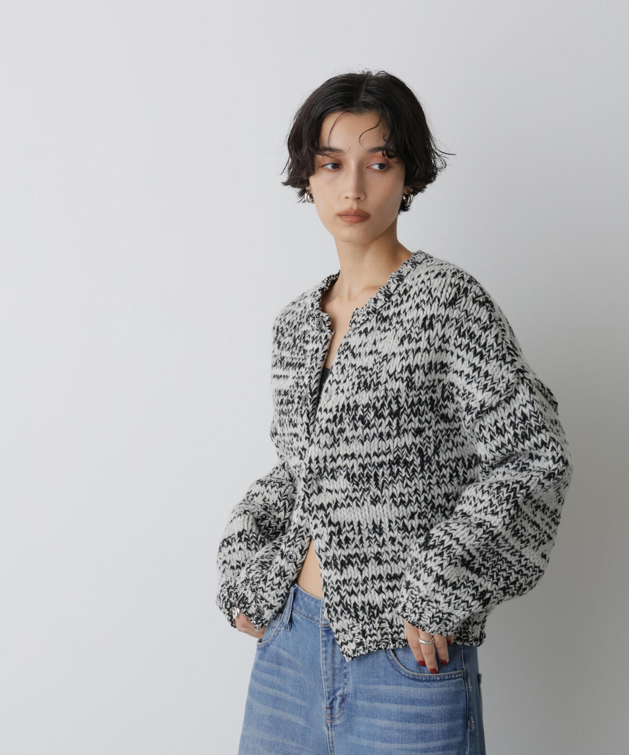 「STEVELOUR」ミックスカラー2WAYスナップニット