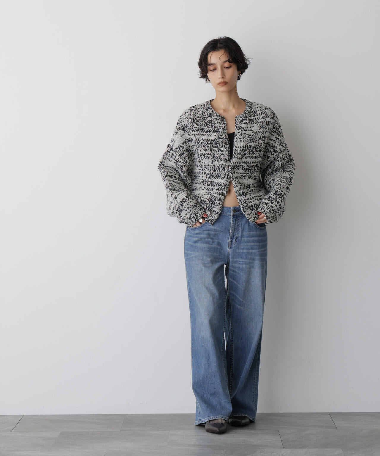 「STEVELOUR」ミックスカラー2WAYスナップニット