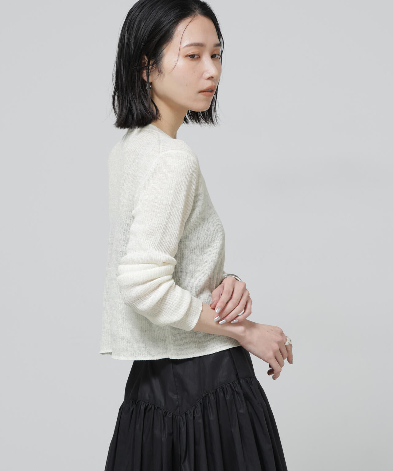 European Flax リブカーディガン