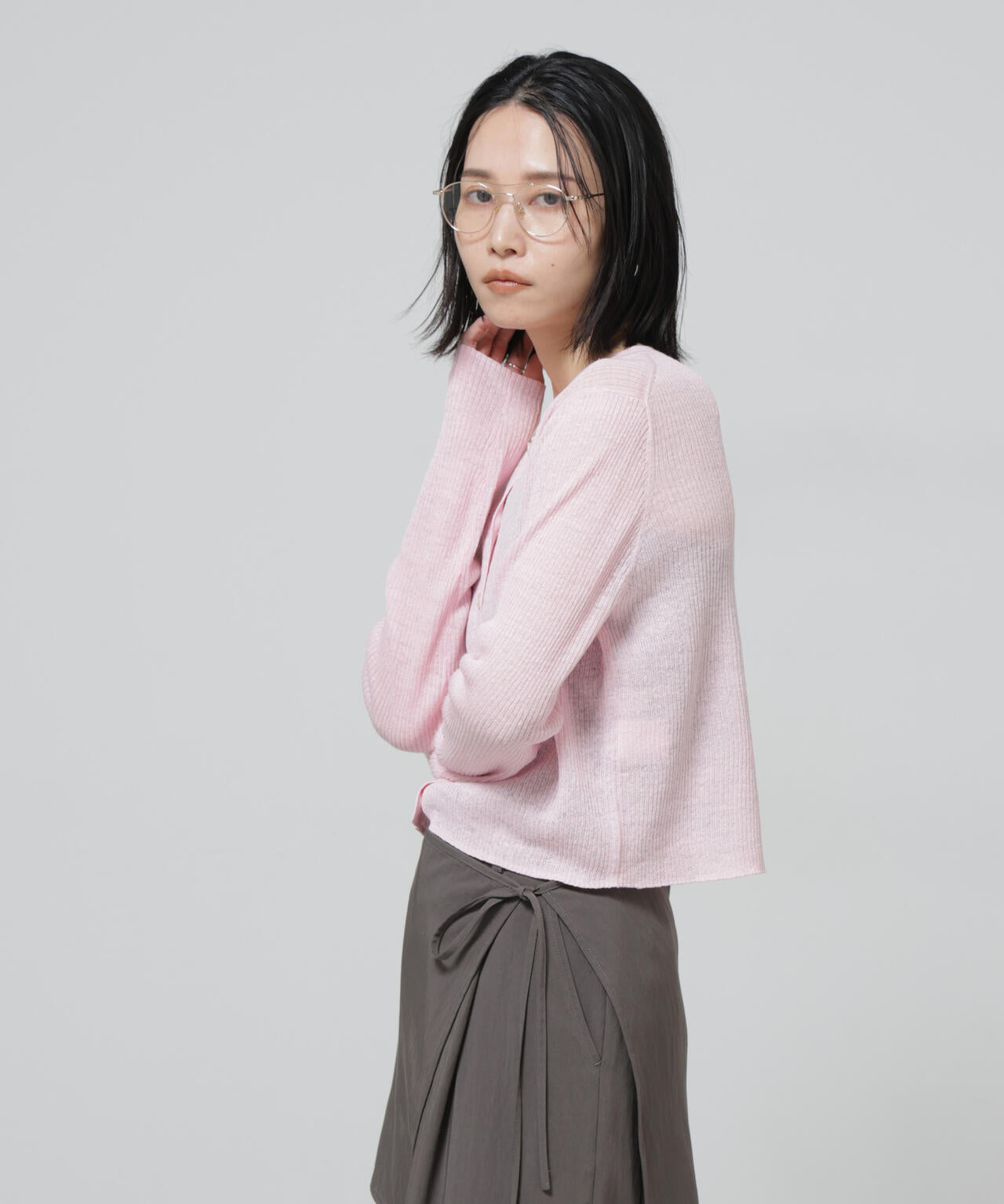 European Flax リブカーディガン