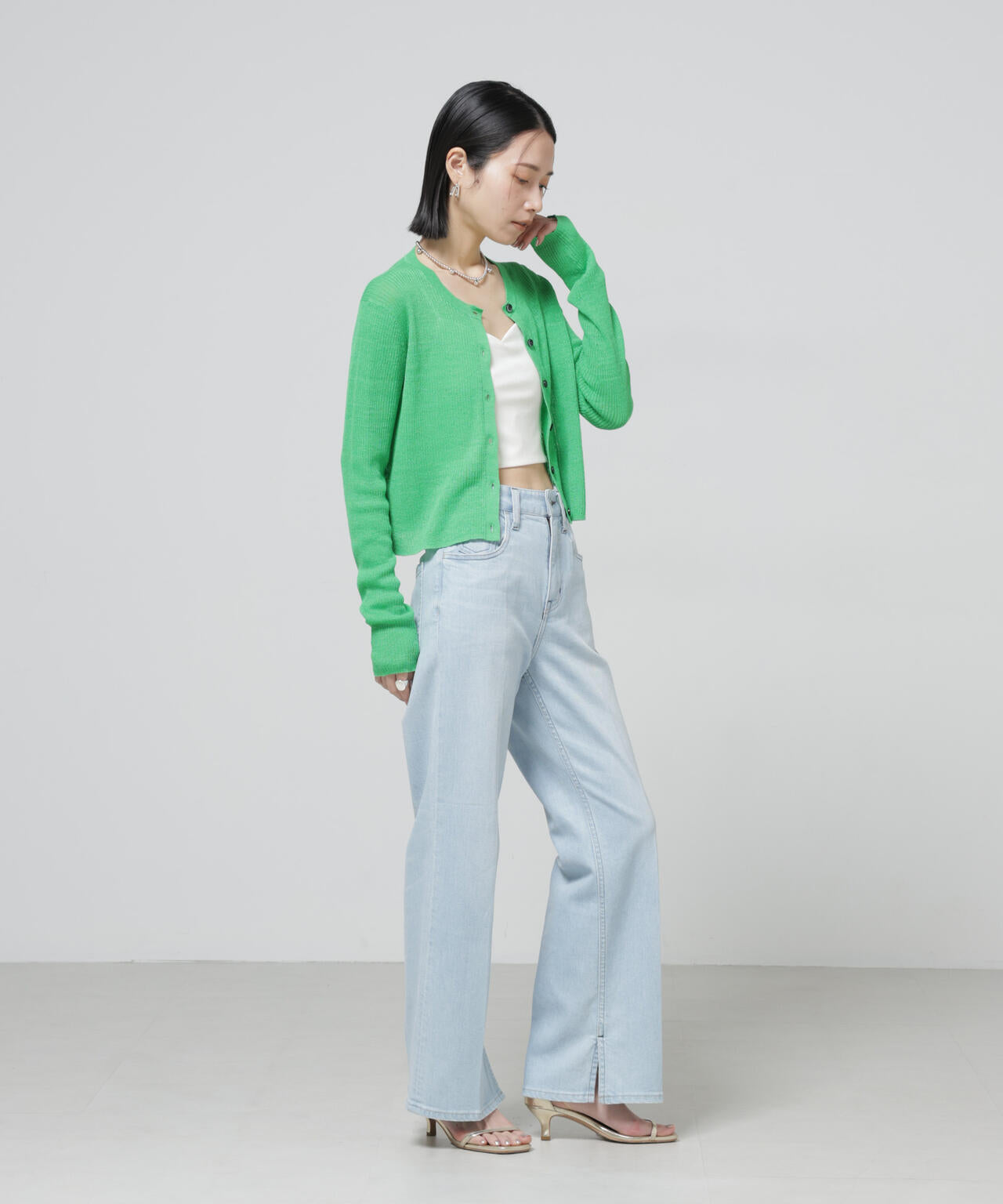 European Flax リブカーディガン