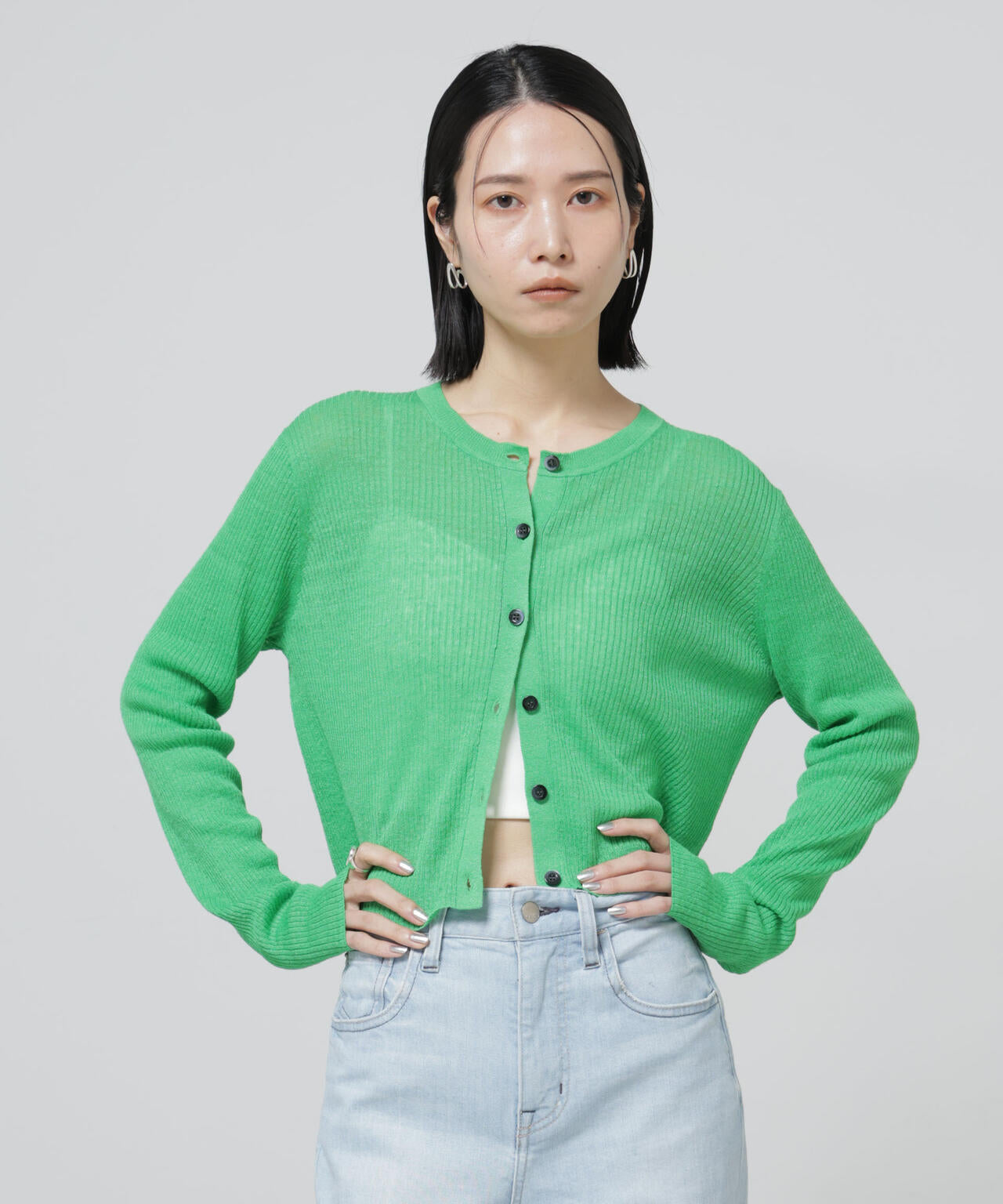 European Flax リブカーディガン