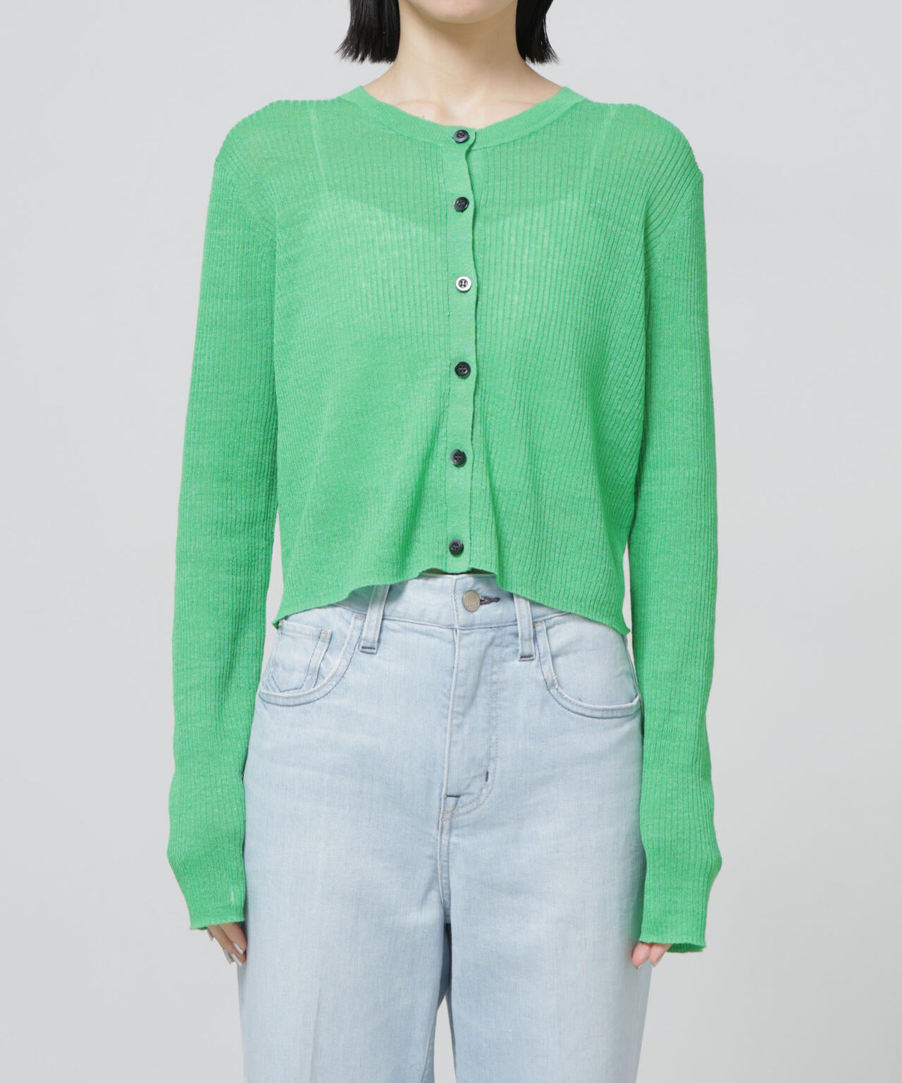 European Flax リブカーディガン