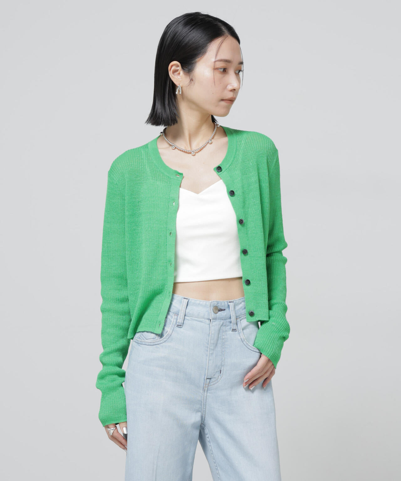 European Flax リブカーディガン