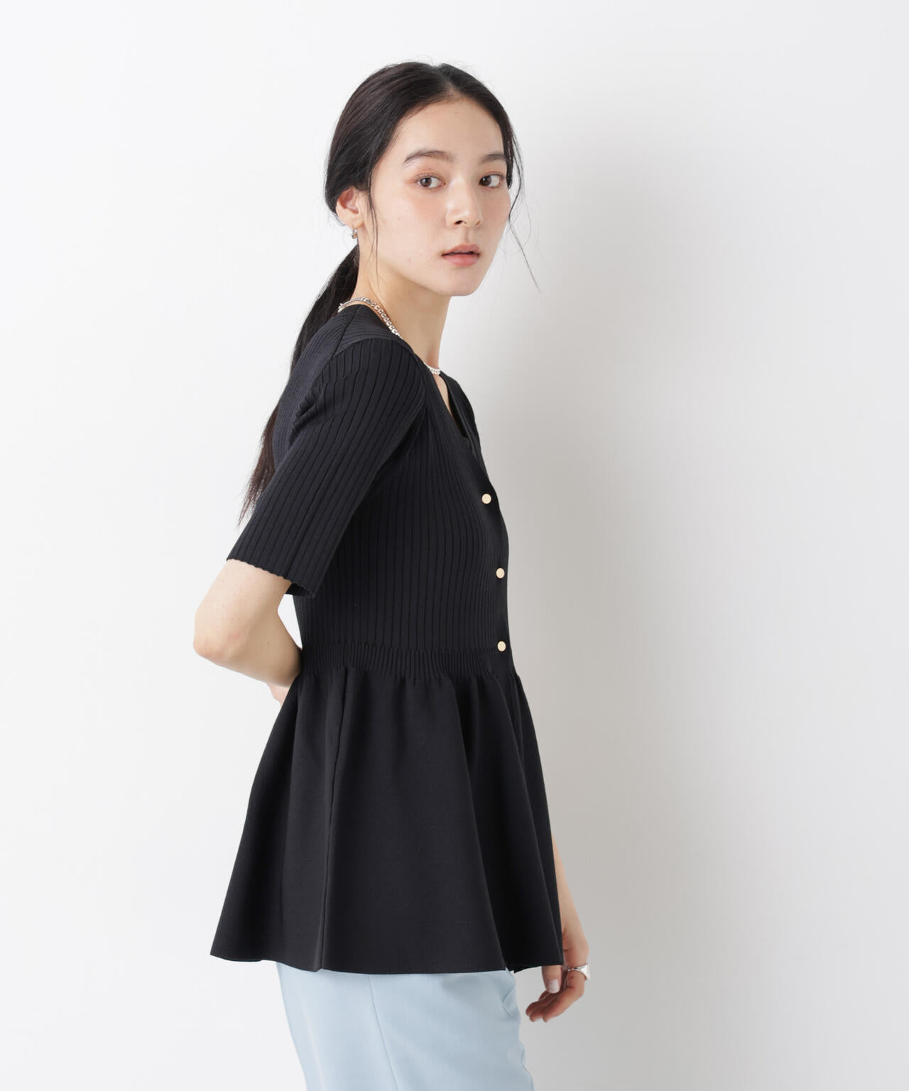 SUMMER VEIL KNIT ペプラムニットカーディガン