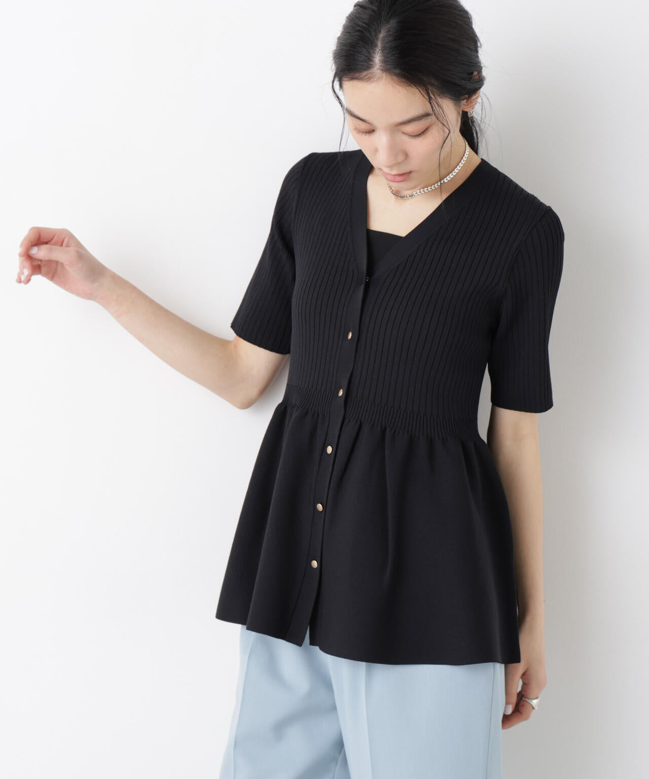 SUMMER VEIL KNIT ペプラムニットカーディガン