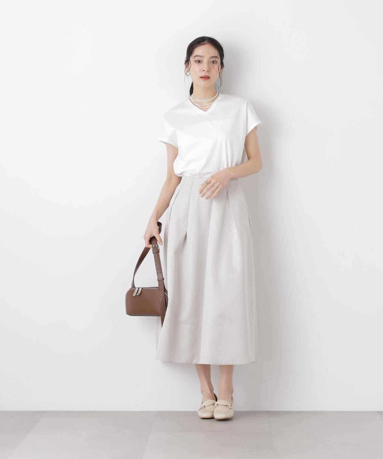 DressT/シルケットスムースVネックソフトドルマンTシャツ