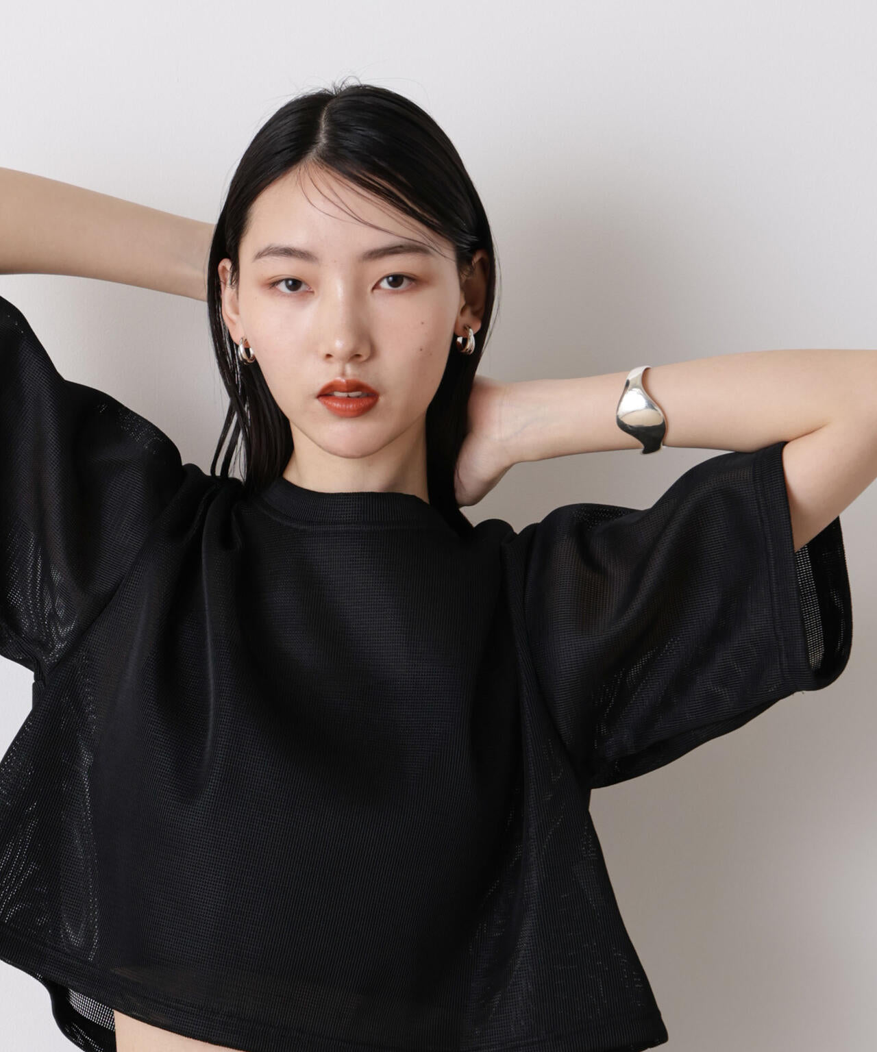 「STEVELOUR」シアーメッシュショートトップス(セットアップ可)