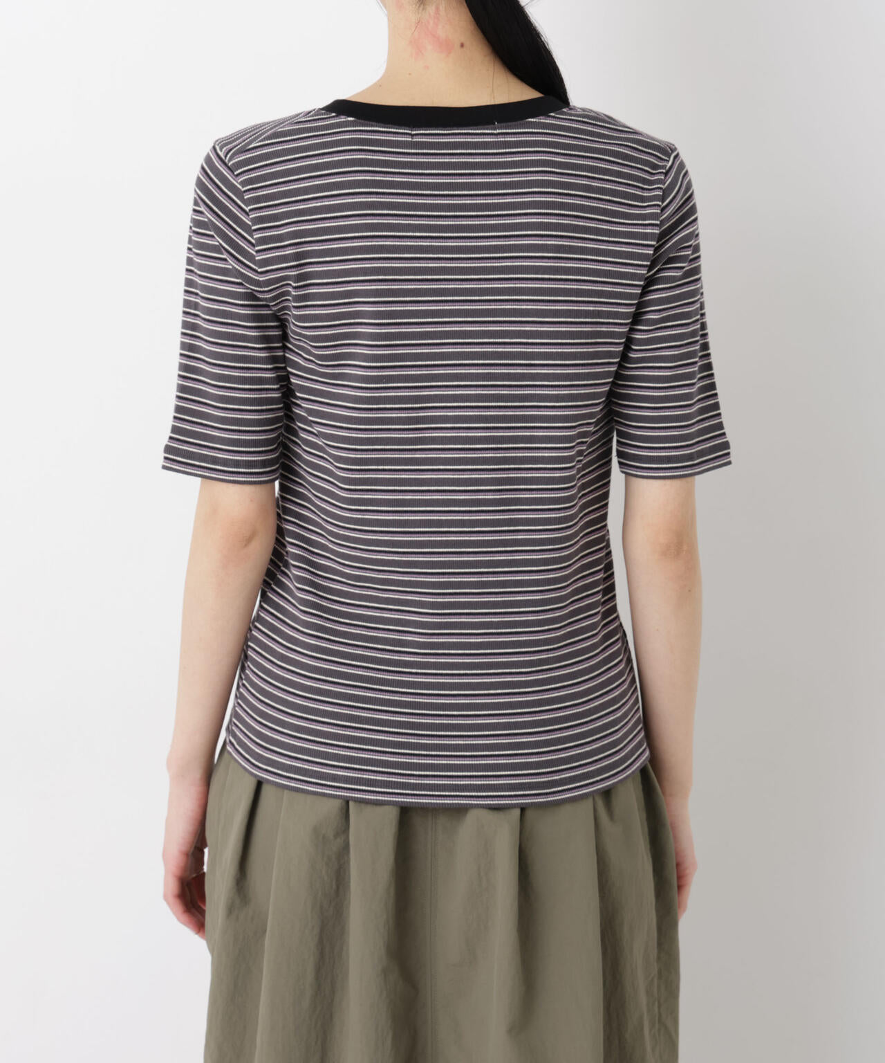 ボーダーテレコヘンリーネックTシャツ