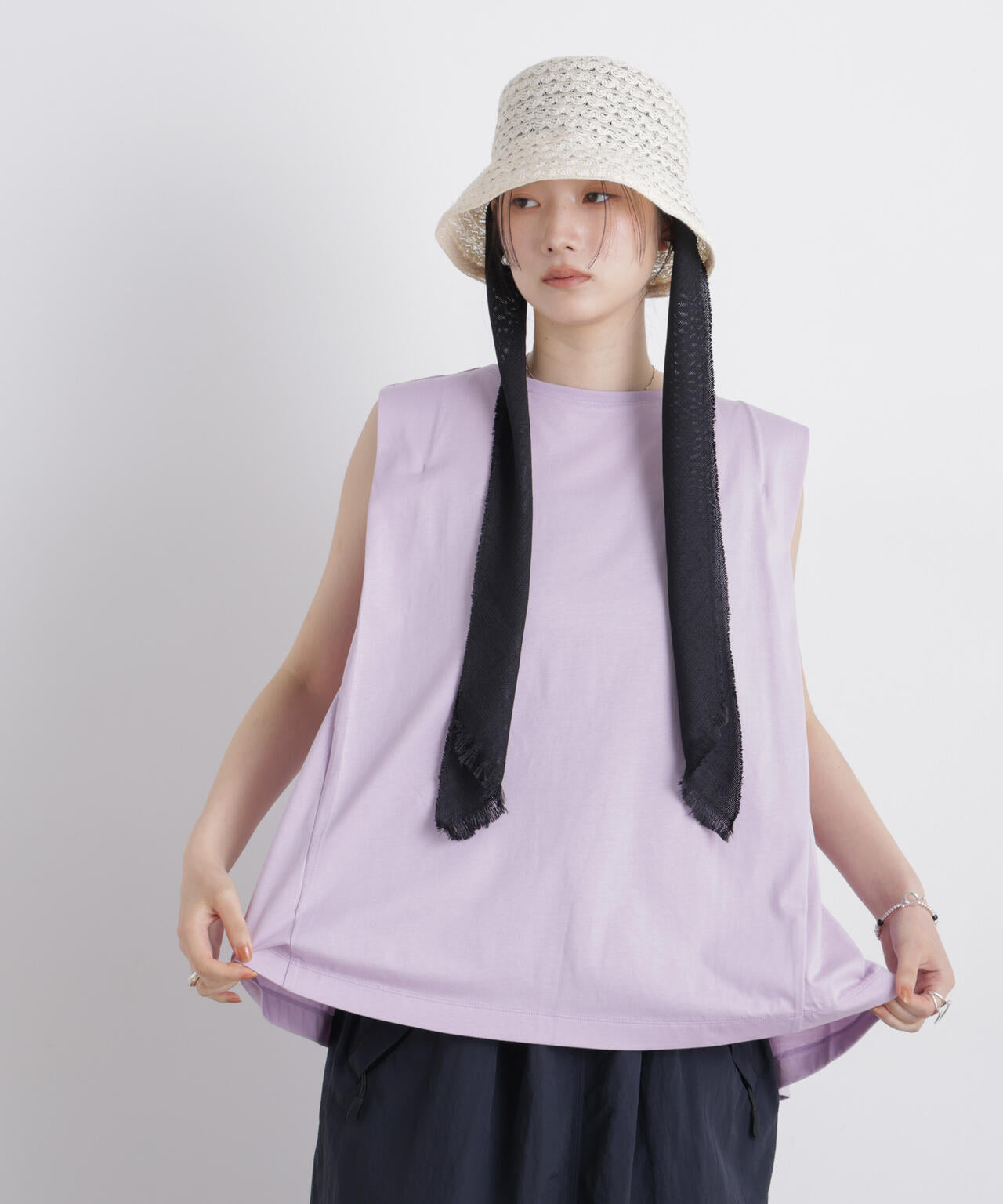 NANOFINE ボックスフレアカットトップス