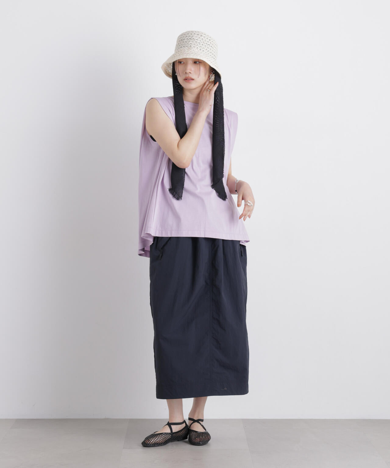 NANOFINE ボックスフレアカットトップス