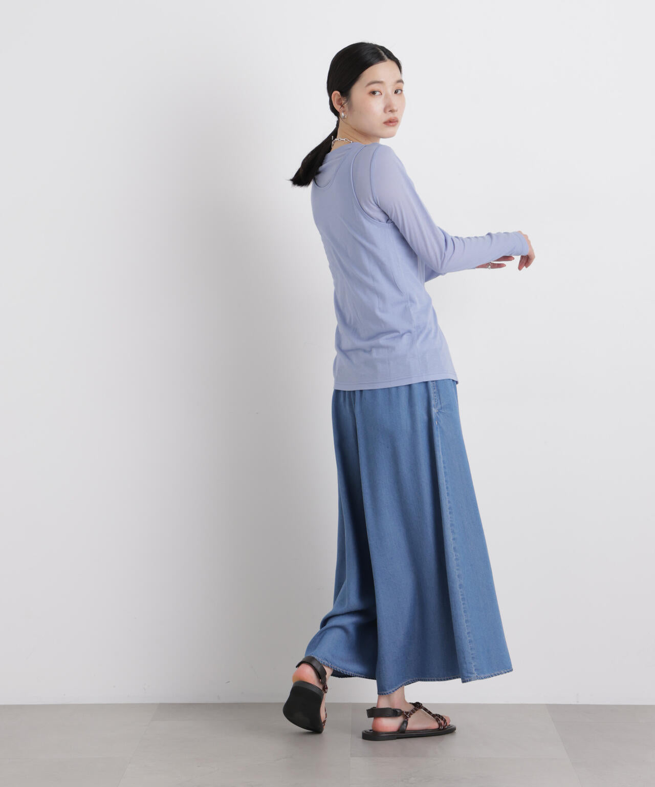 テンセルデニムギャザーワイドパンツ(セットアップ可)