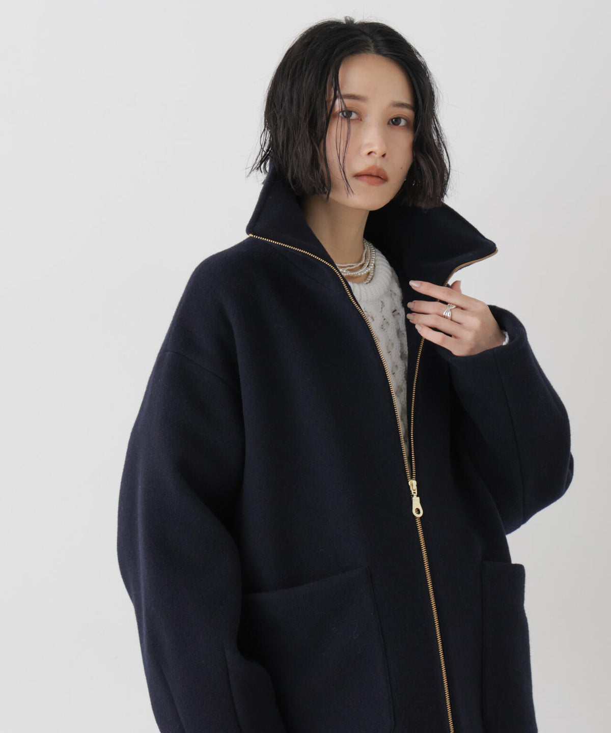 ウールパイルスタンドジップコート
