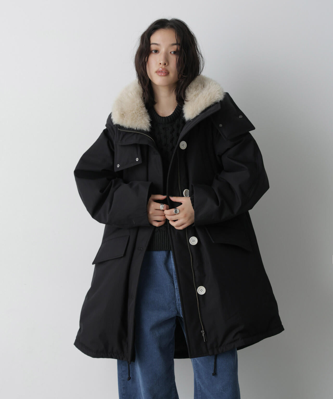 「STEVELOUR」「西川ダウン(R)」ファー付きコート