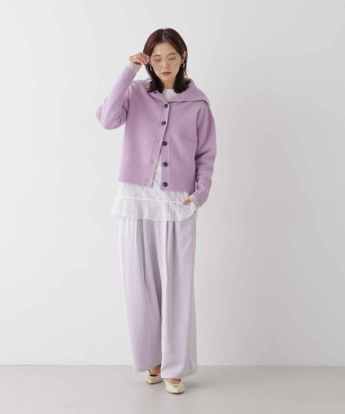 AQUAウールカシミヤハイネックカーディガン