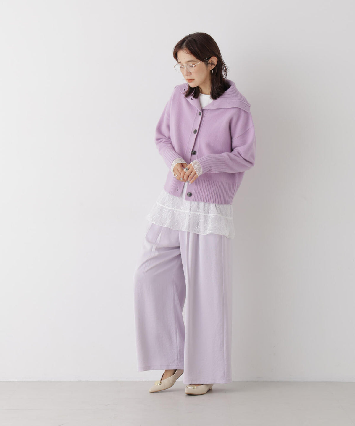 AQUAウールカシミヤハイネックカーディガン