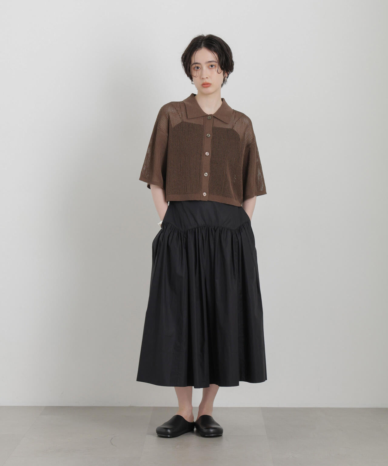 メッシュニットポロカーディガン