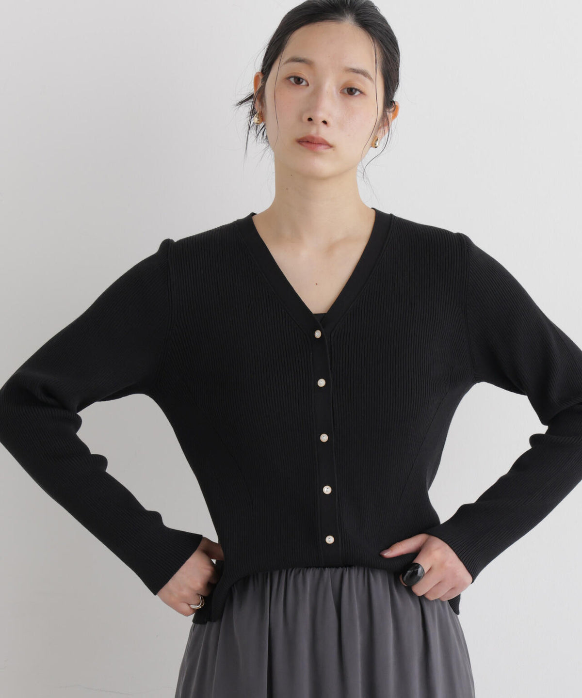 CICA&UVカット加工Vネックリブカーディガン
