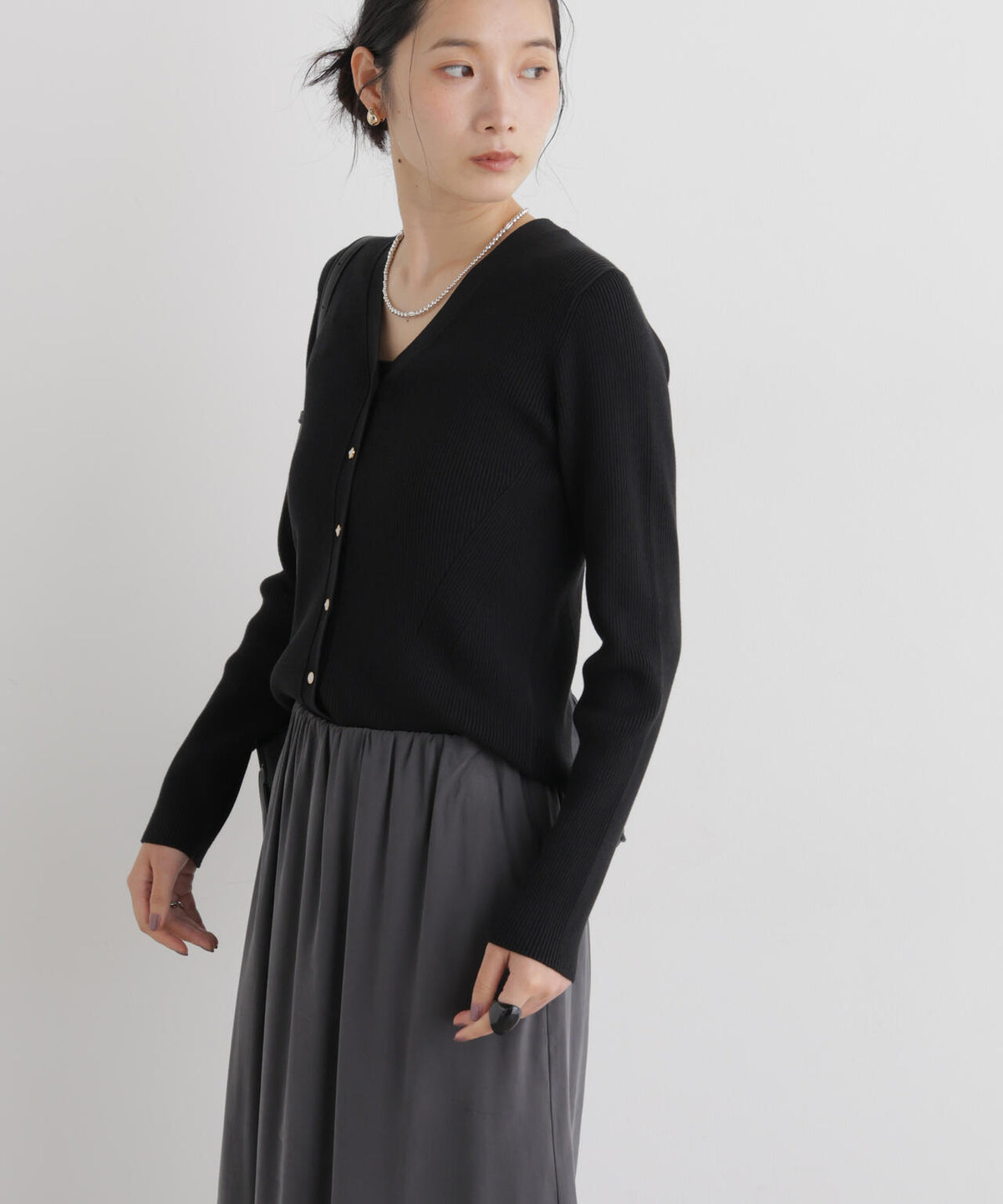 CICA&UVカット加工Vネックリブカーディガン