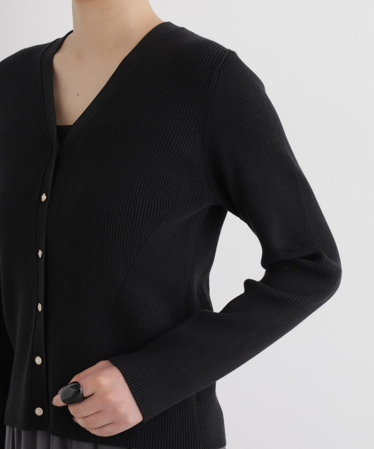 CICA&UVカット加工Vネックリブカーディガン