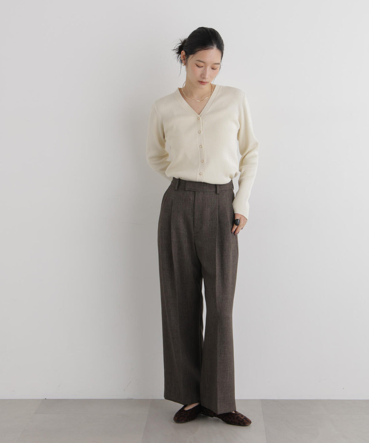 CICA&UVカット加工Vネックリブカーディガン
