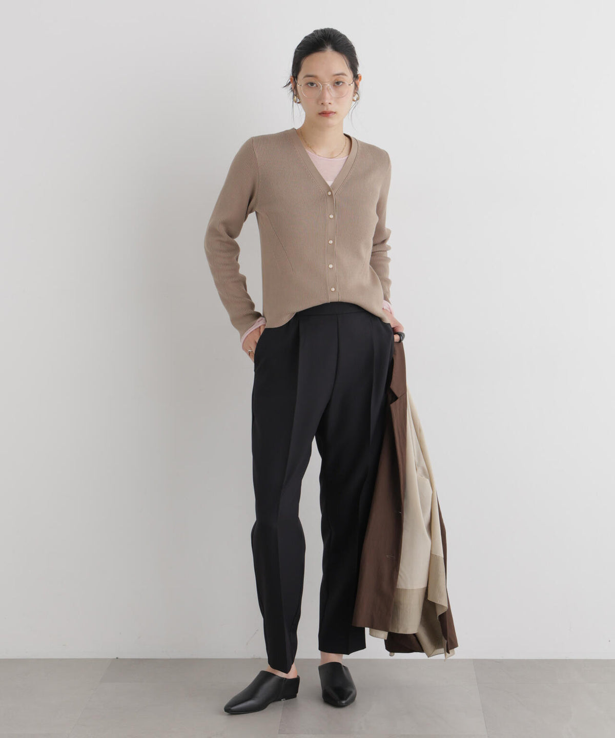 CICA&UVカット加工Vネックリブカーディガン