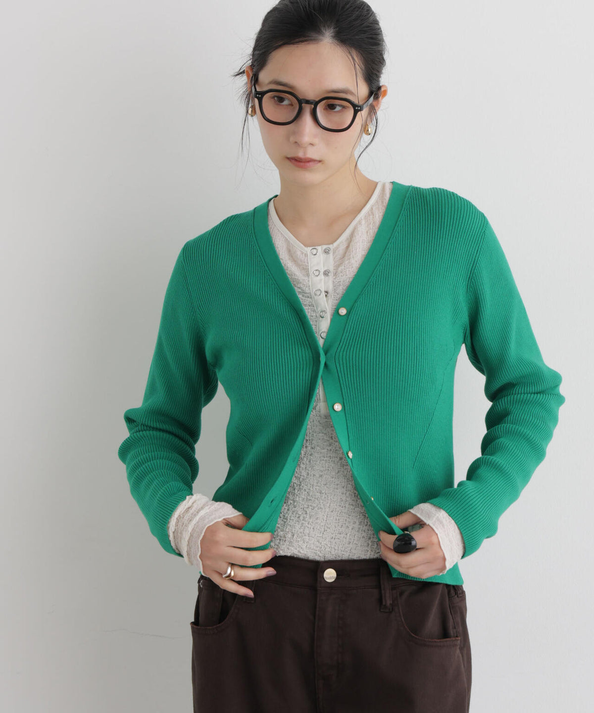 CICA&UVカット加工Vネックリブカーディガン