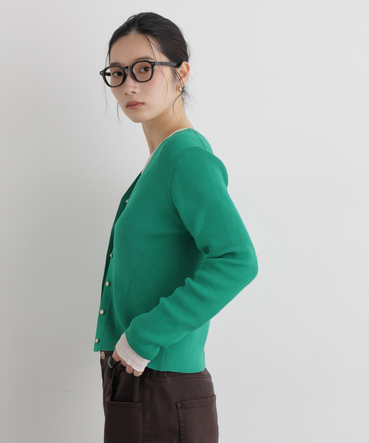 CICA&UVカット加工Vネックリブカーディガン