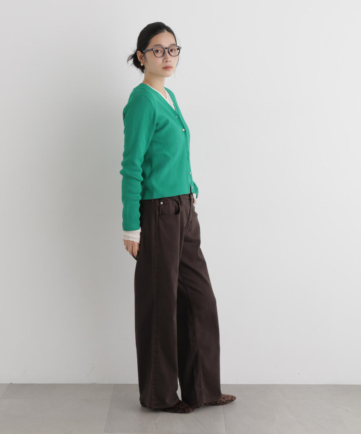 CICA&UVカット加工Vネックリブカーディガン
