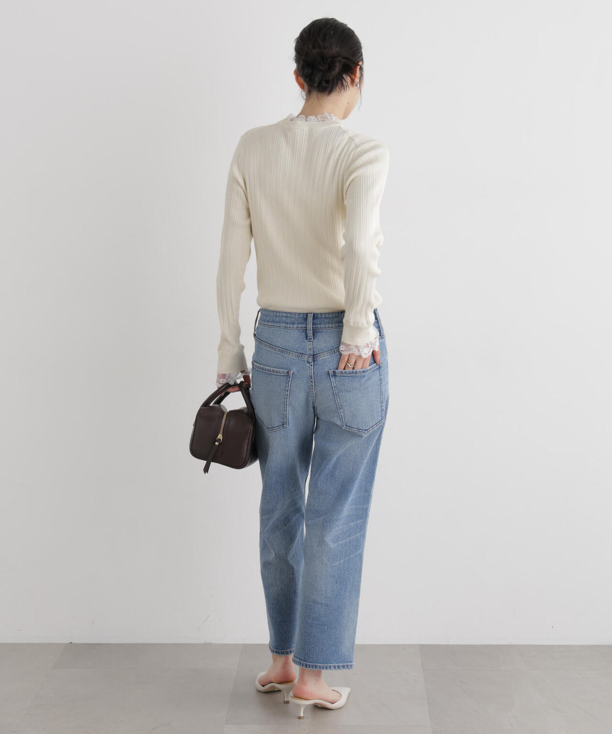 CICA&UVカット加工レースフリル付きリブニット