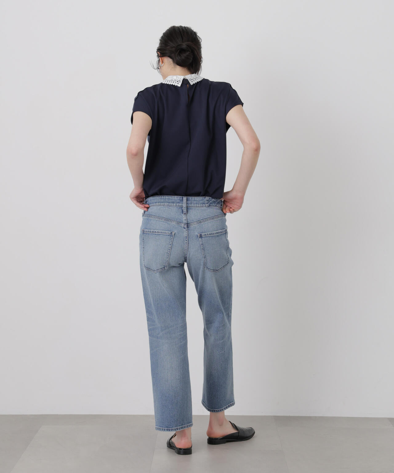 レース衿取り外しノースリーブカットトップス