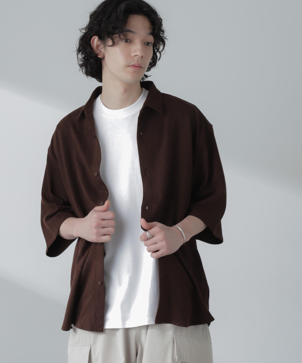 ヘリンボーン起毛シャツ 半袖(セットアップ可)