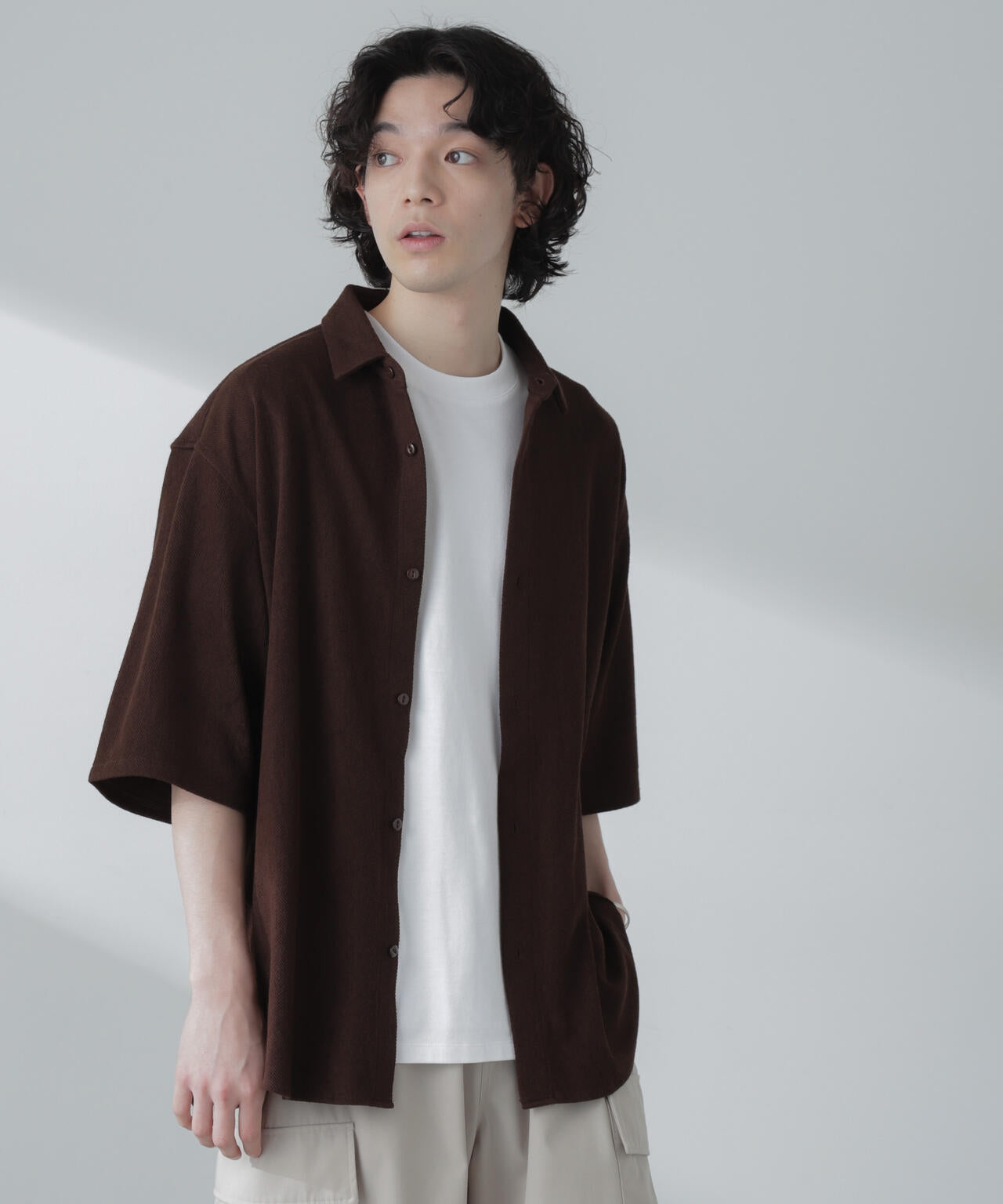 ヘリンボーン起毛シャツ 半袖(セットアップ可)