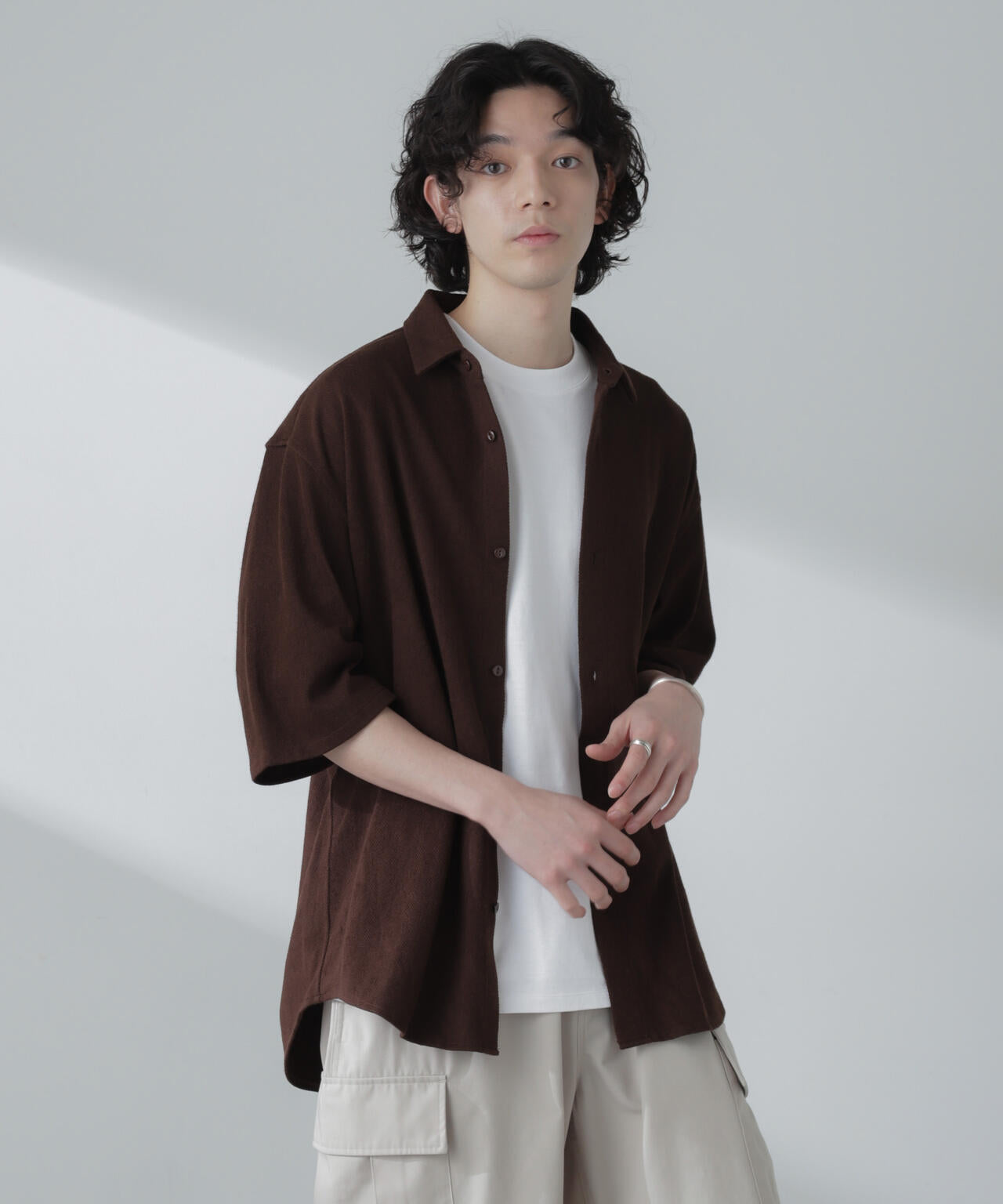 ヘリンボーン起毛シャツ 半袖(セットアップ可)