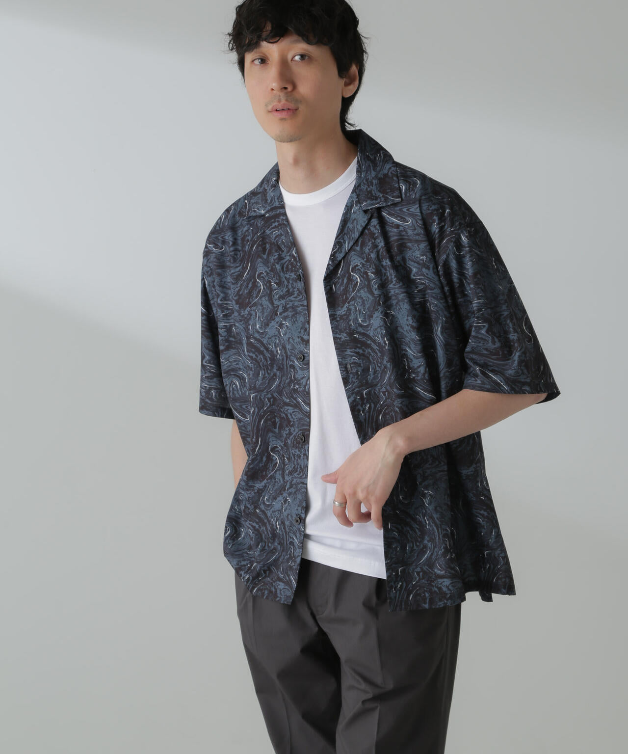 オリジナルパターンドレープシャツ 半袖