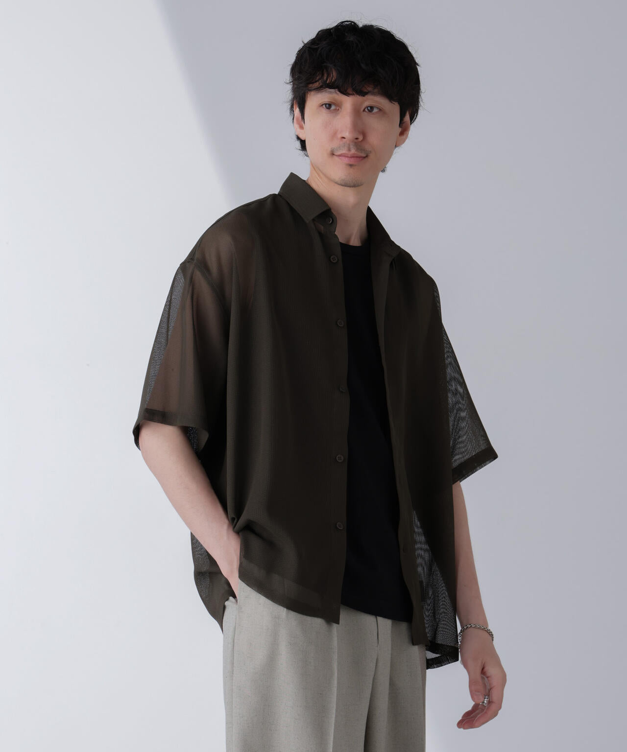 レギュラーカラーテックメッシュシャツ 半袖