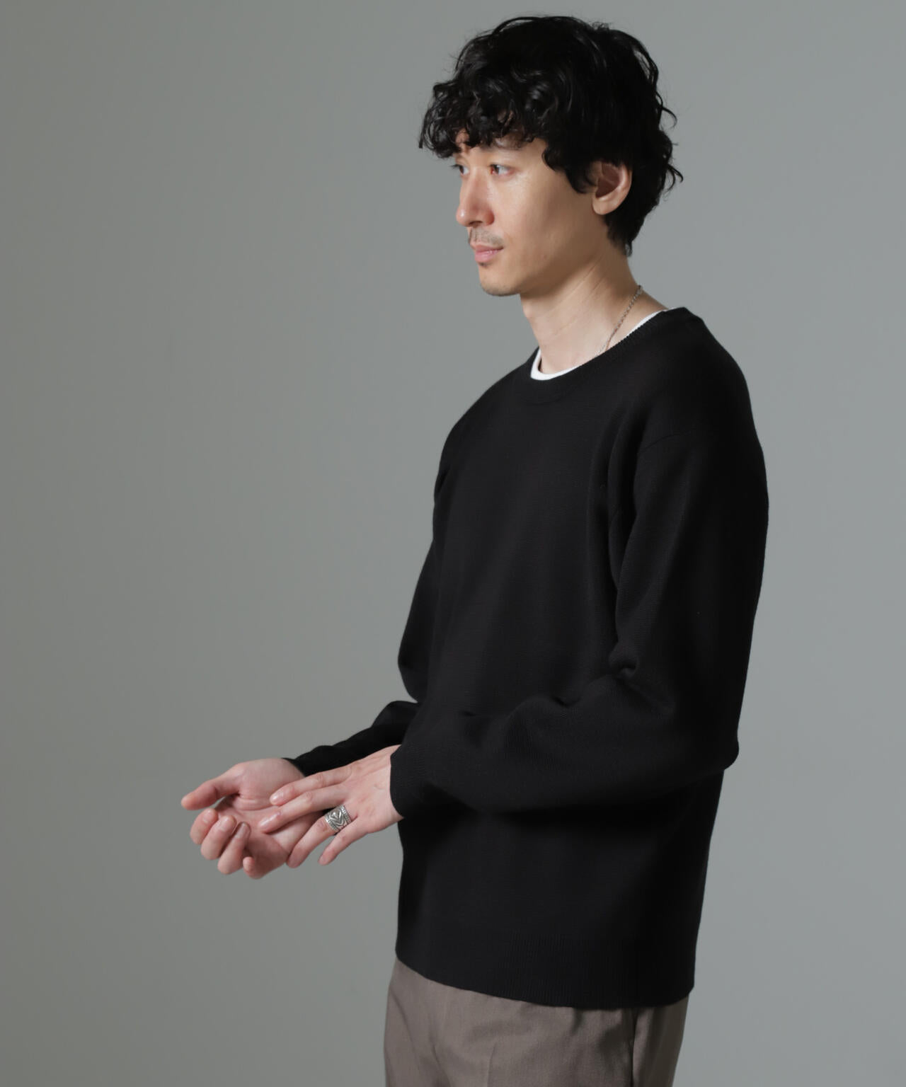 タスマニアミックス ミラノリブリラックスクルーネックニット