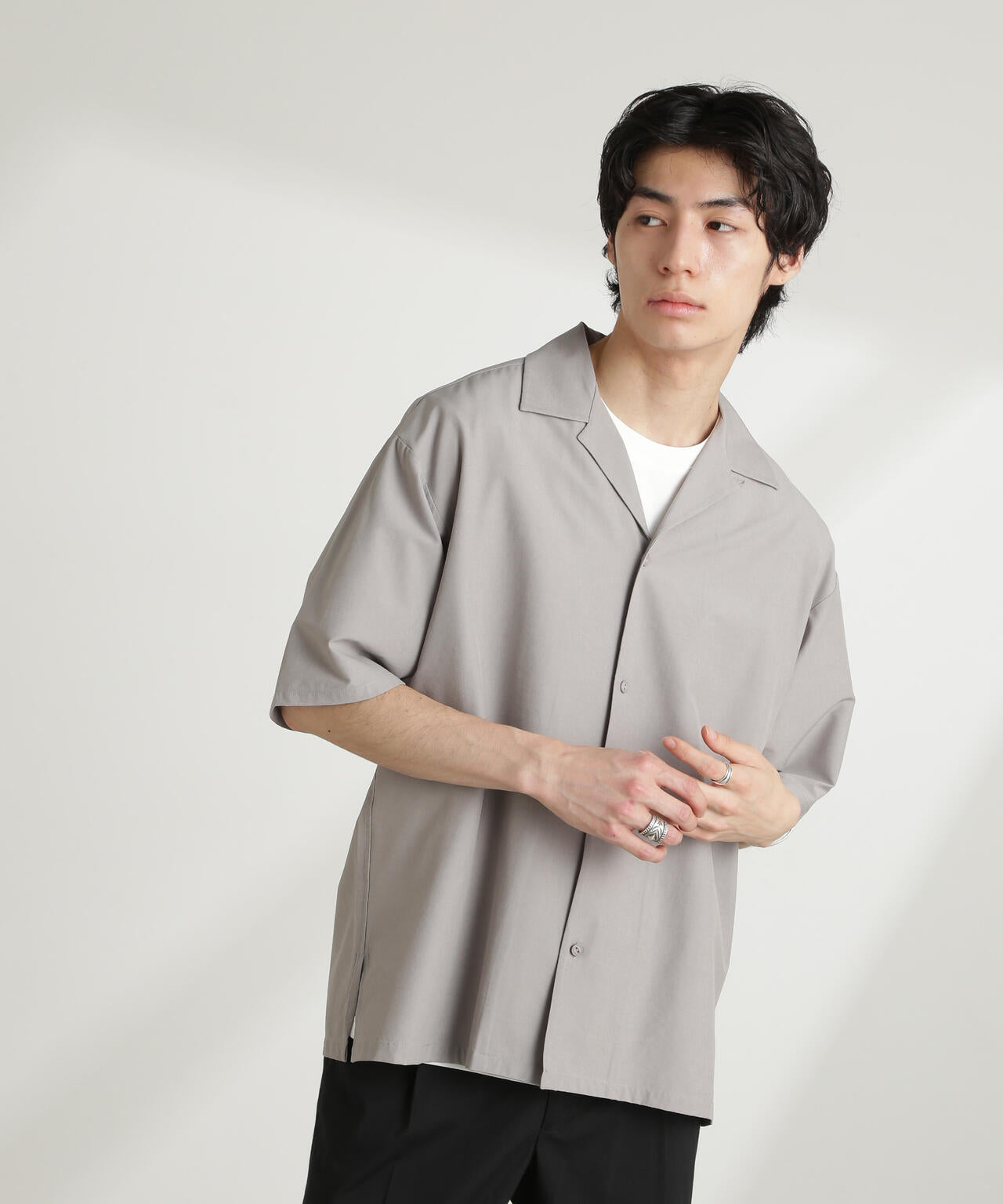 ストレッチワイドオープンカラーシャツ 半袖(セットアップ可)