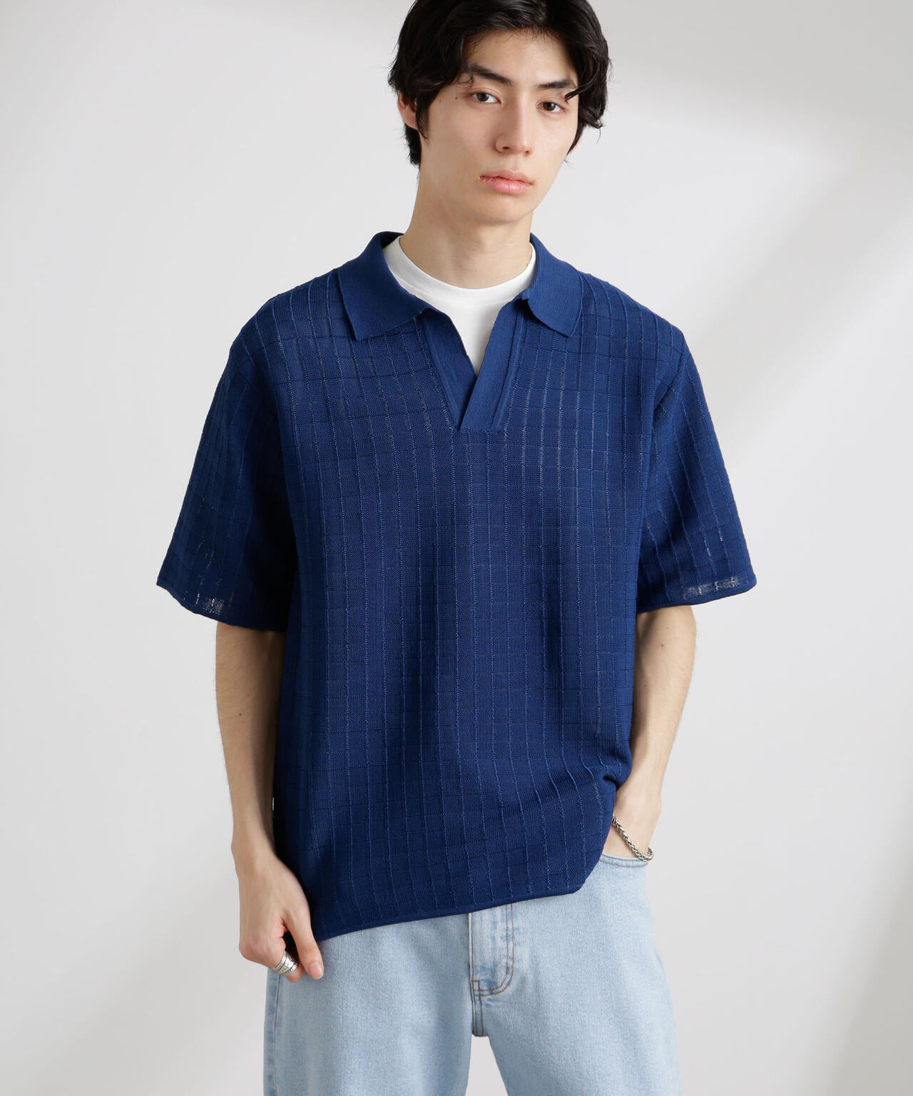 透かし編みスキッパーニット 半袖