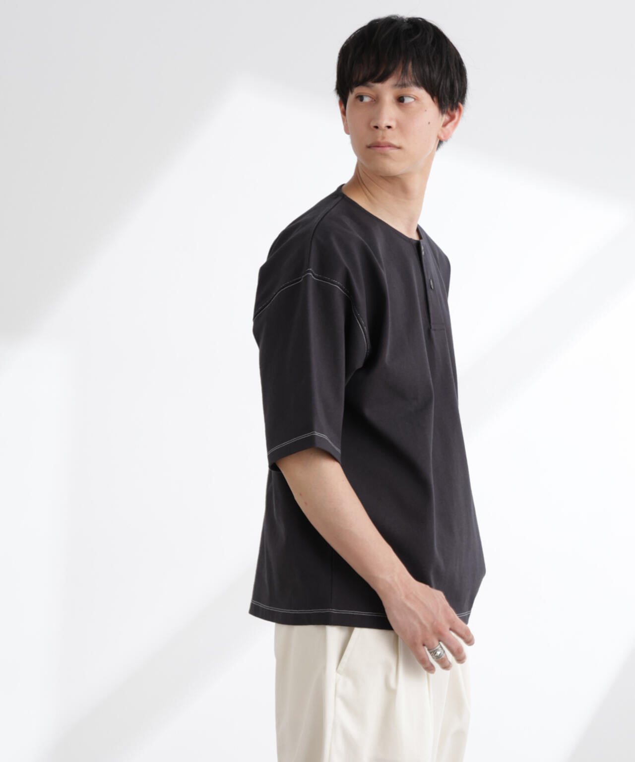 ヘビーオンスワイドヘンリーネックTシャツ 半袖