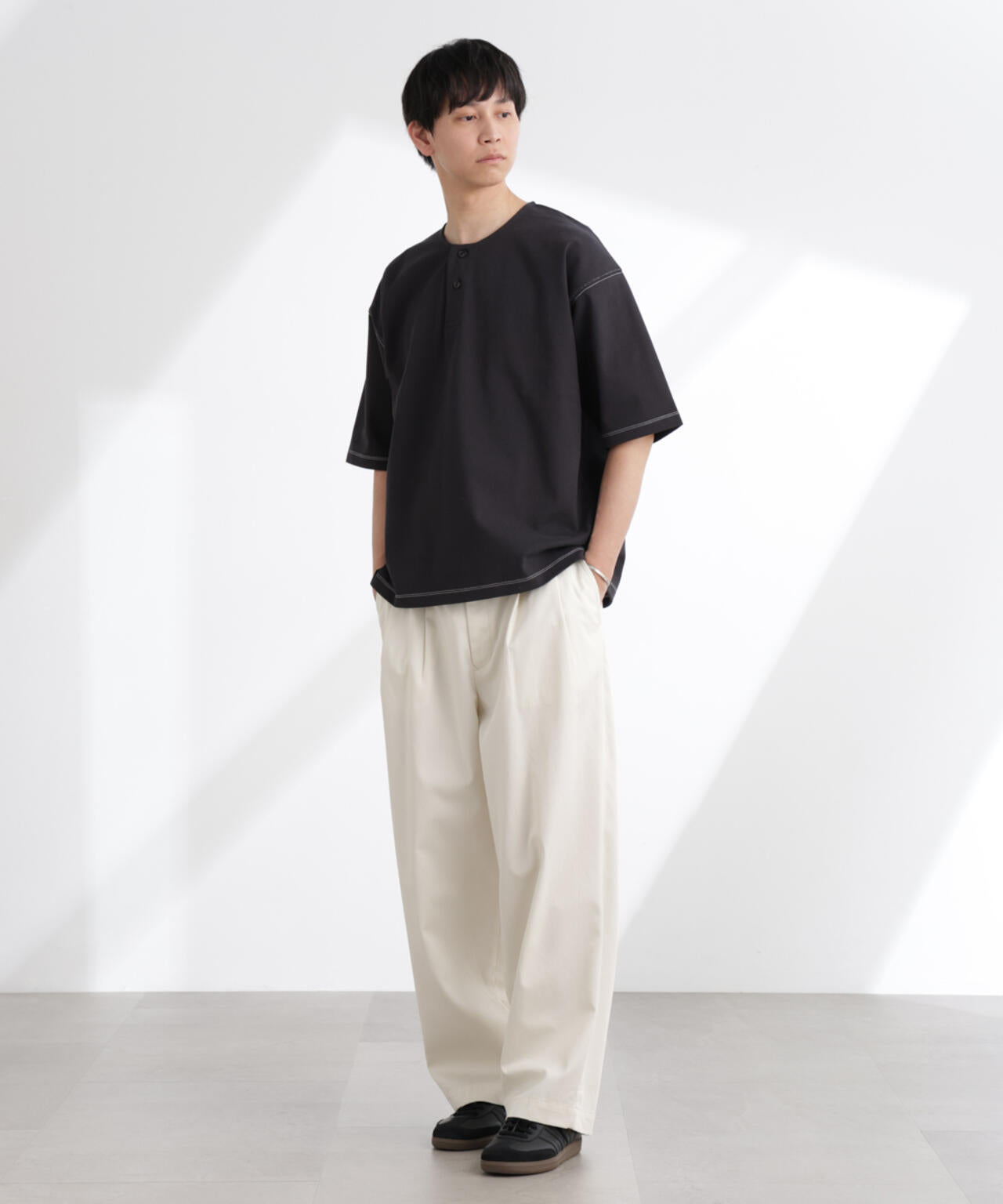 ヘビーオンスワイドヘンリーネックTシャツ 半袖