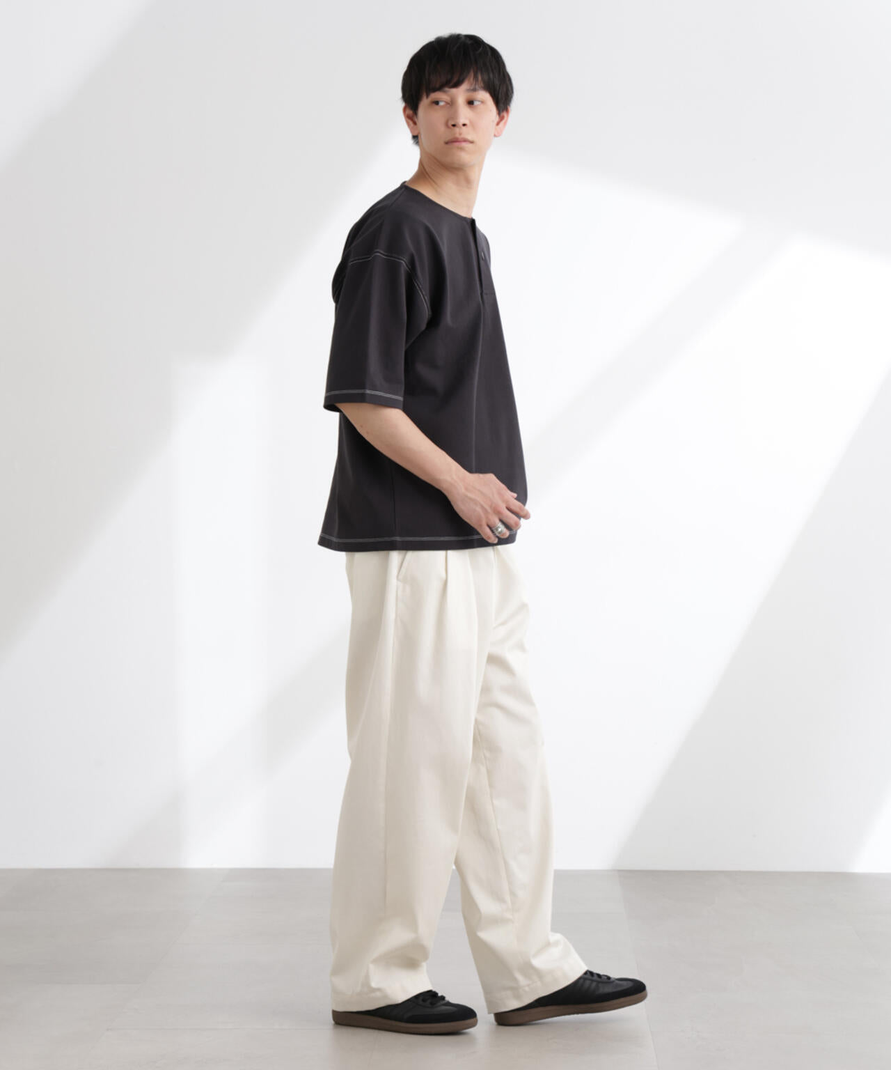 ヘビーオンスワイドヘンリーネックTシャツ 半袖