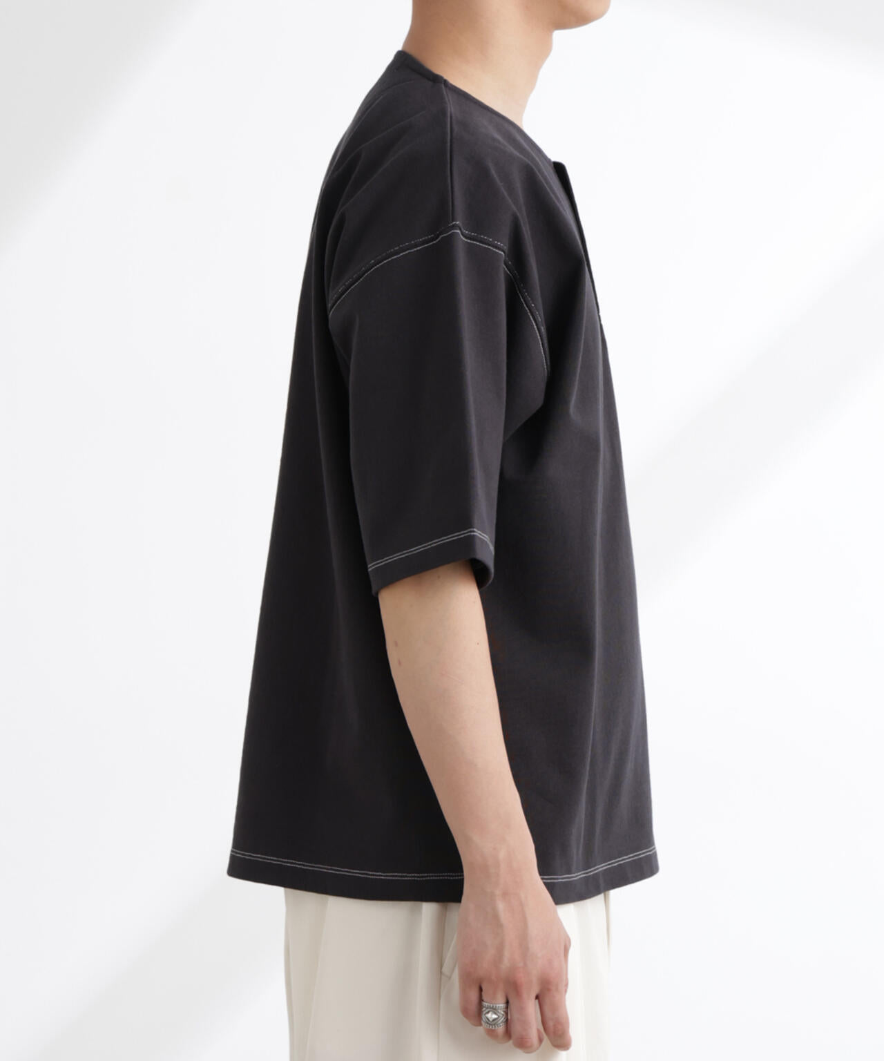 ヘビーオンスワイドヘンリーネックTシャツ 半袖