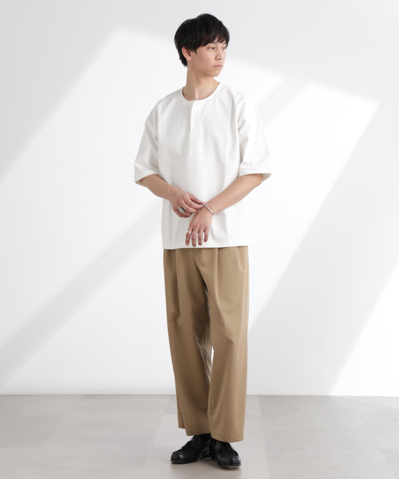 ヘビーオンスワイドヘンリーネックTシャツ 半袖