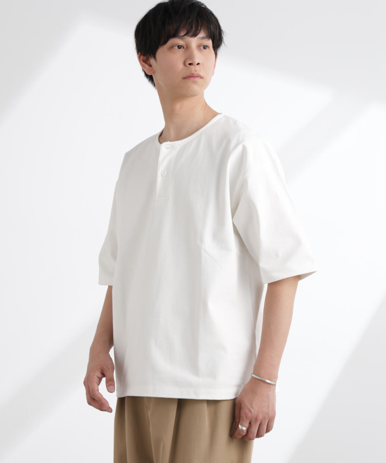 ヘビーオンスワイドヘンリーネックTシャツ 半袖