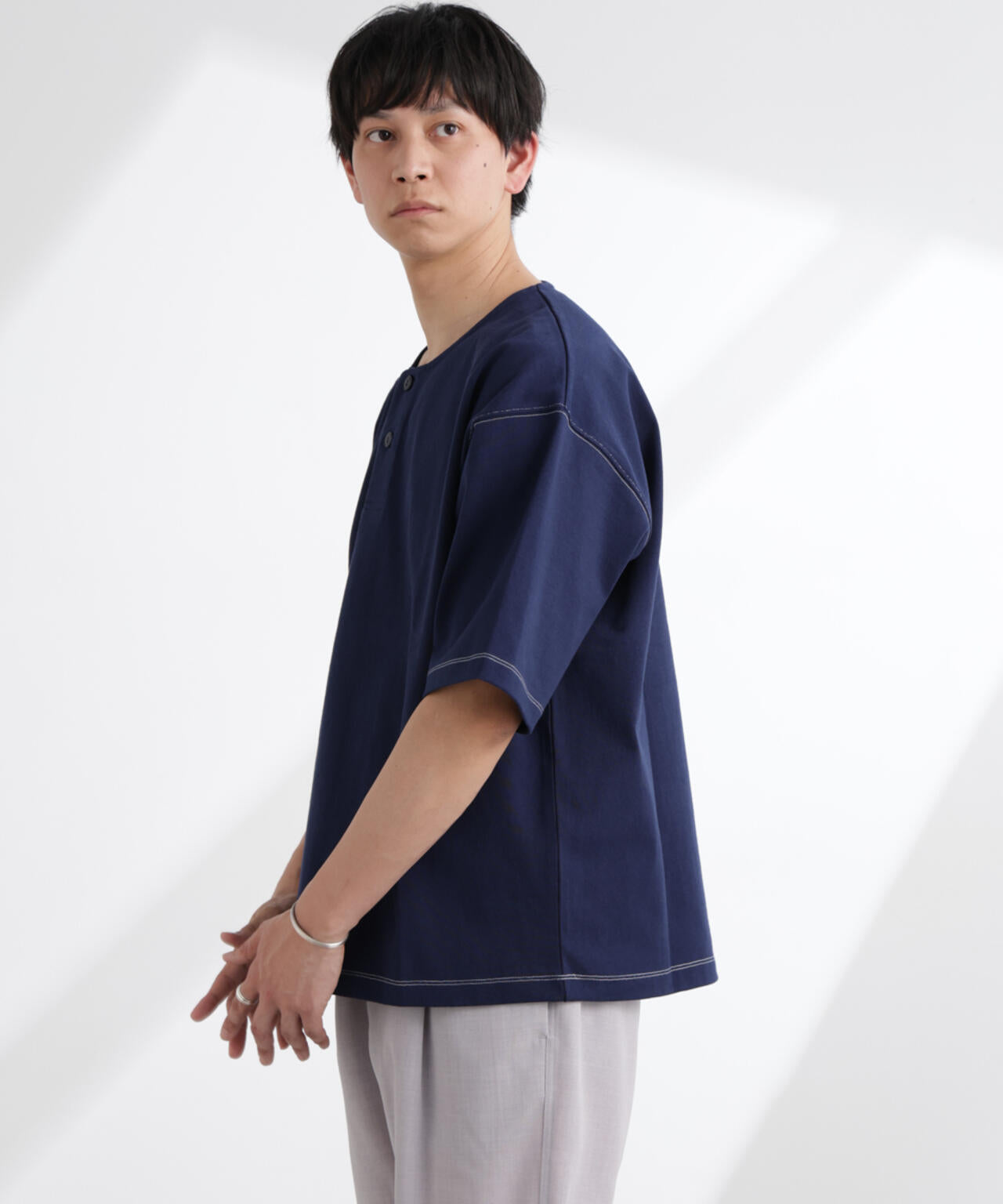 ヘビーオンスワイドヘンリーネックTシャツ 半袖