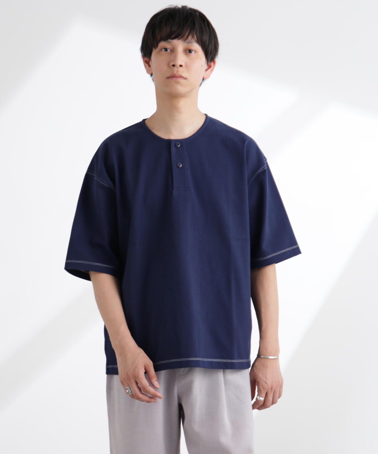 ヘビーオンスワイドヘンリーネックTシャツ 半袖